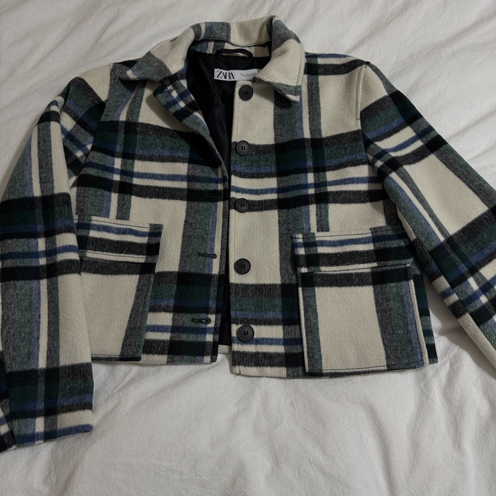 Zara Checkered Blazer - Green and Cream